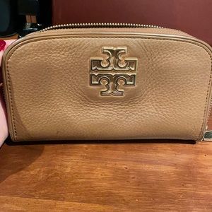 Camel color Tory Burch zip around wallet
